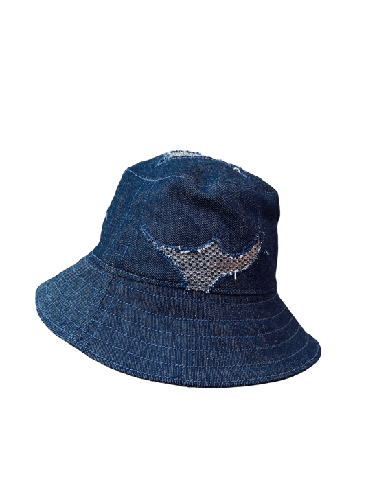 Patched denim bucket hat